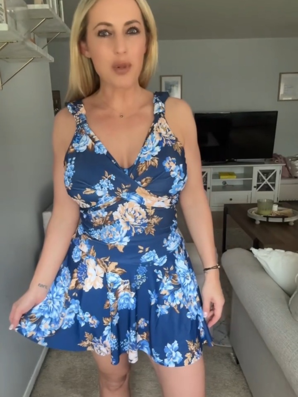 Navy floral swim dress